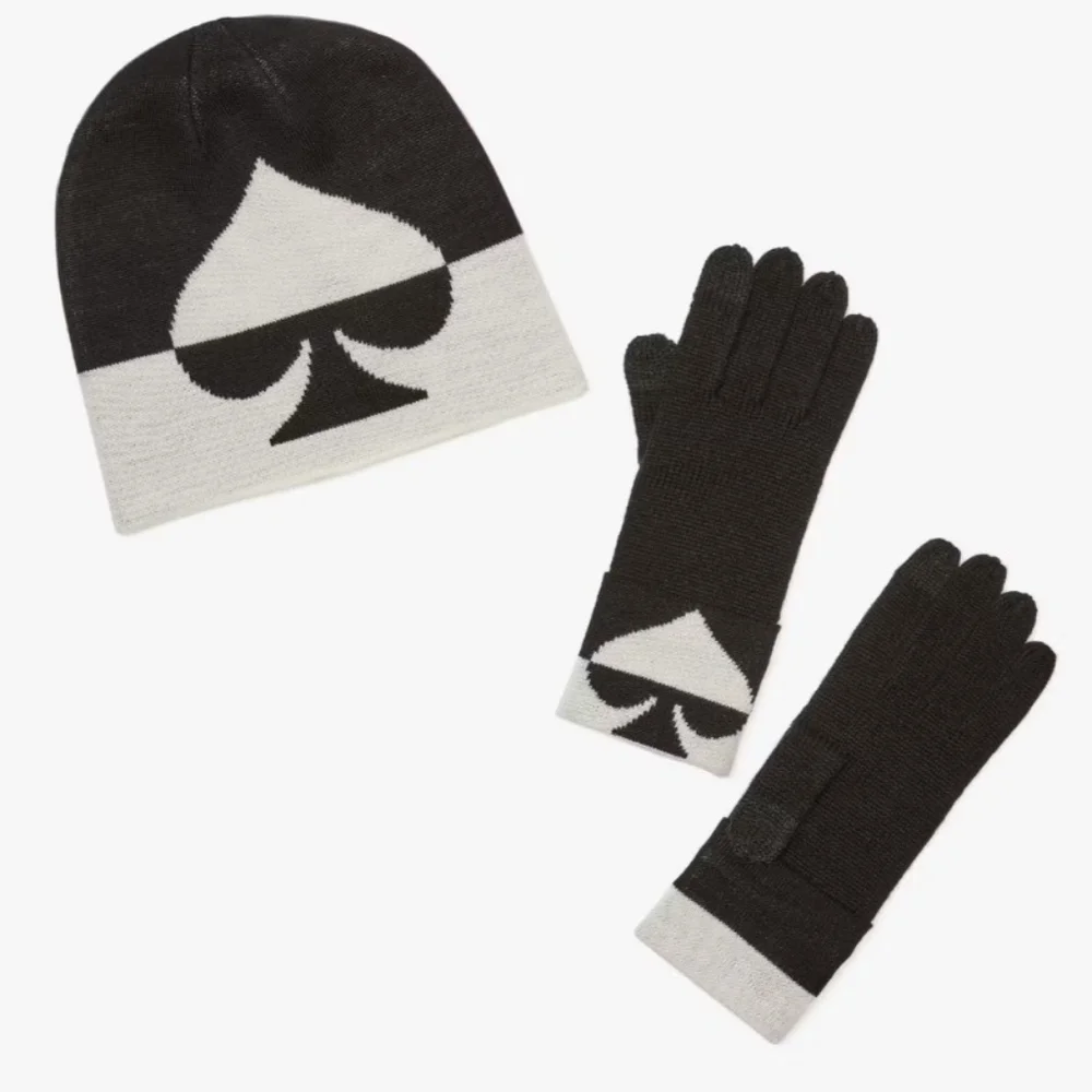 NEW IN BOX Kate Spade ♠️ Oversized Beanie & Glove Set White/Black Spade Lego